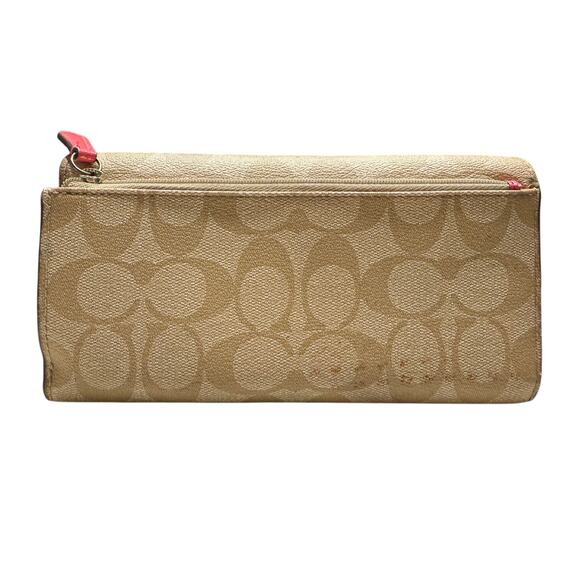Coach Signature Coated Canvas Full Size PVC Checkbook Wallet Khaki / Pink Ruby - Picture 10 of 10
